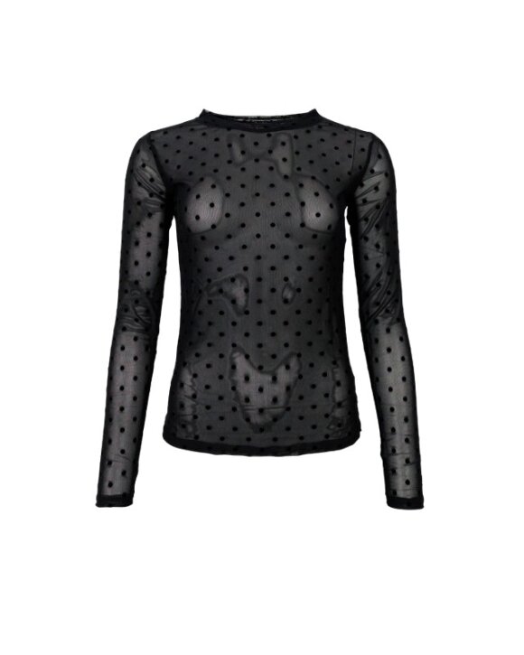 BLACK COLOUR - BCJENNIE DOTTED MESH BLOUSE 